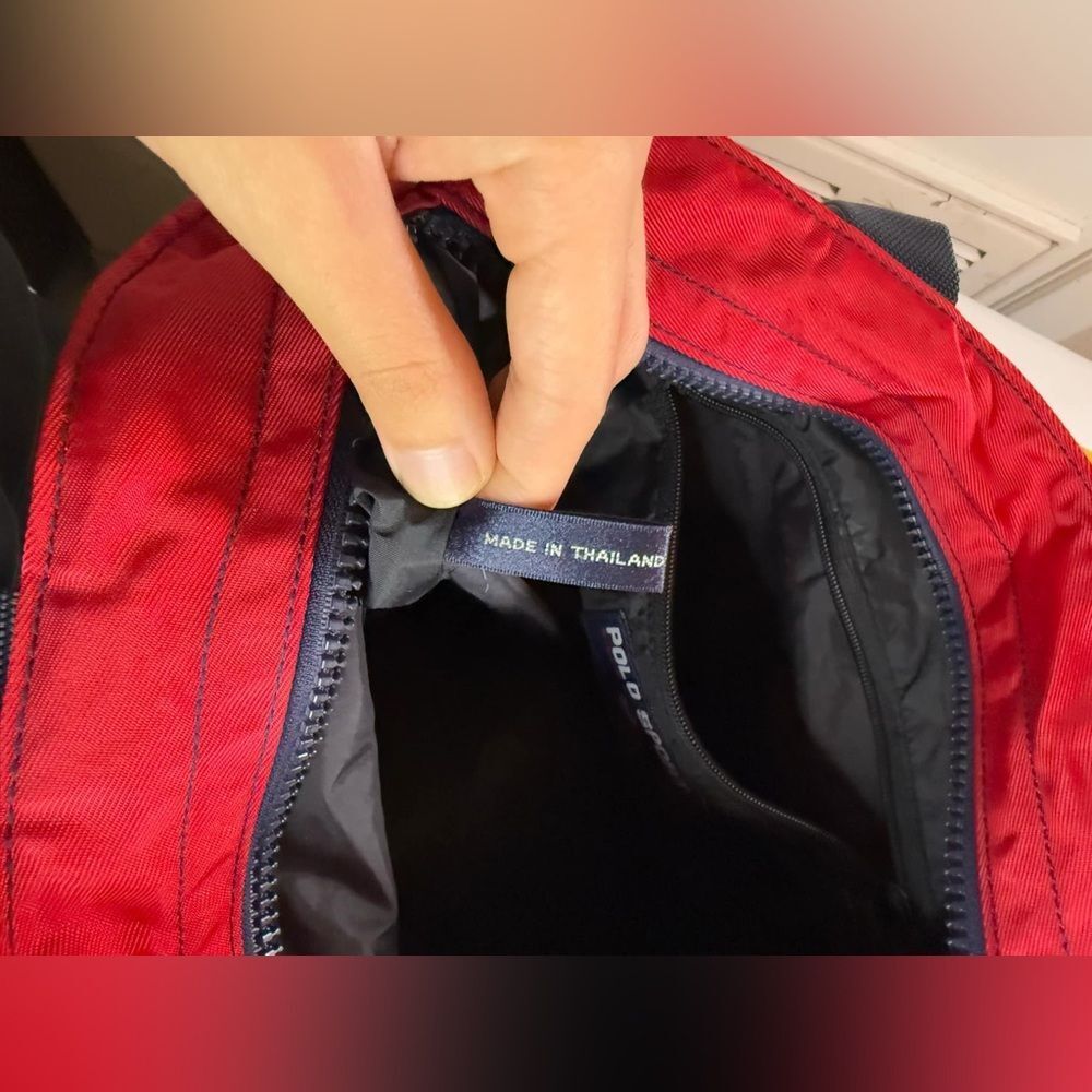 Polo Sport Ralph Lauren Vintage Spell Out Colorblock Navy Red Nylon Tote - Picture 5 of 16